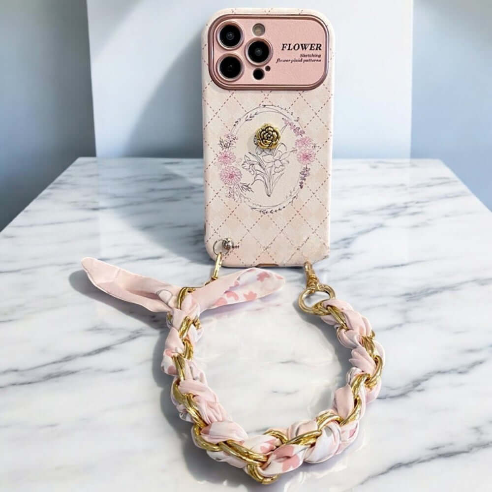 Ellington - Funda para teléfono elegante con rosa y cadena