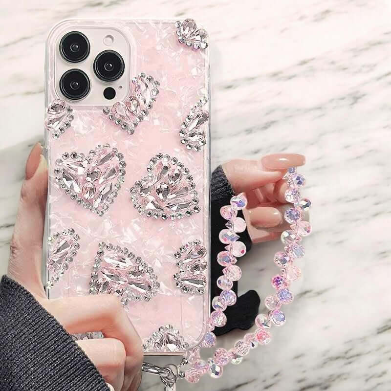 Cassandra - Funda para teléfono de cristal con corazones brillantes