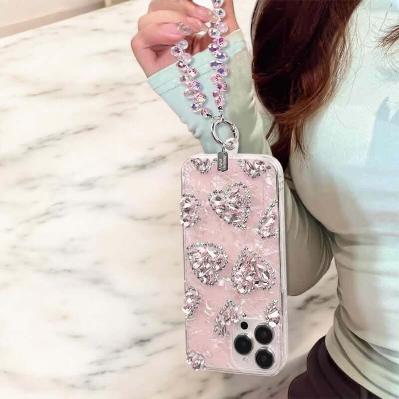 Cassandra - Funda para teléfono de cristal con corazones brillantes