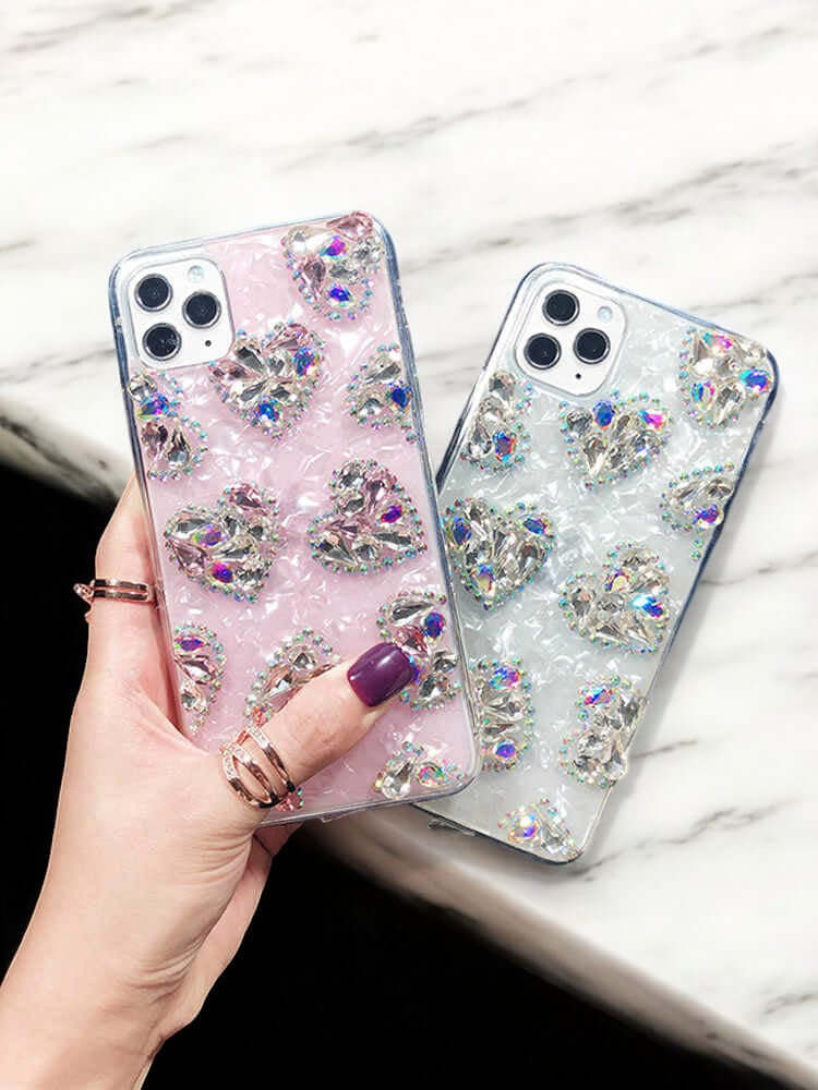 Cassandra - Funda para teléfono de cristal con corazones brillantes